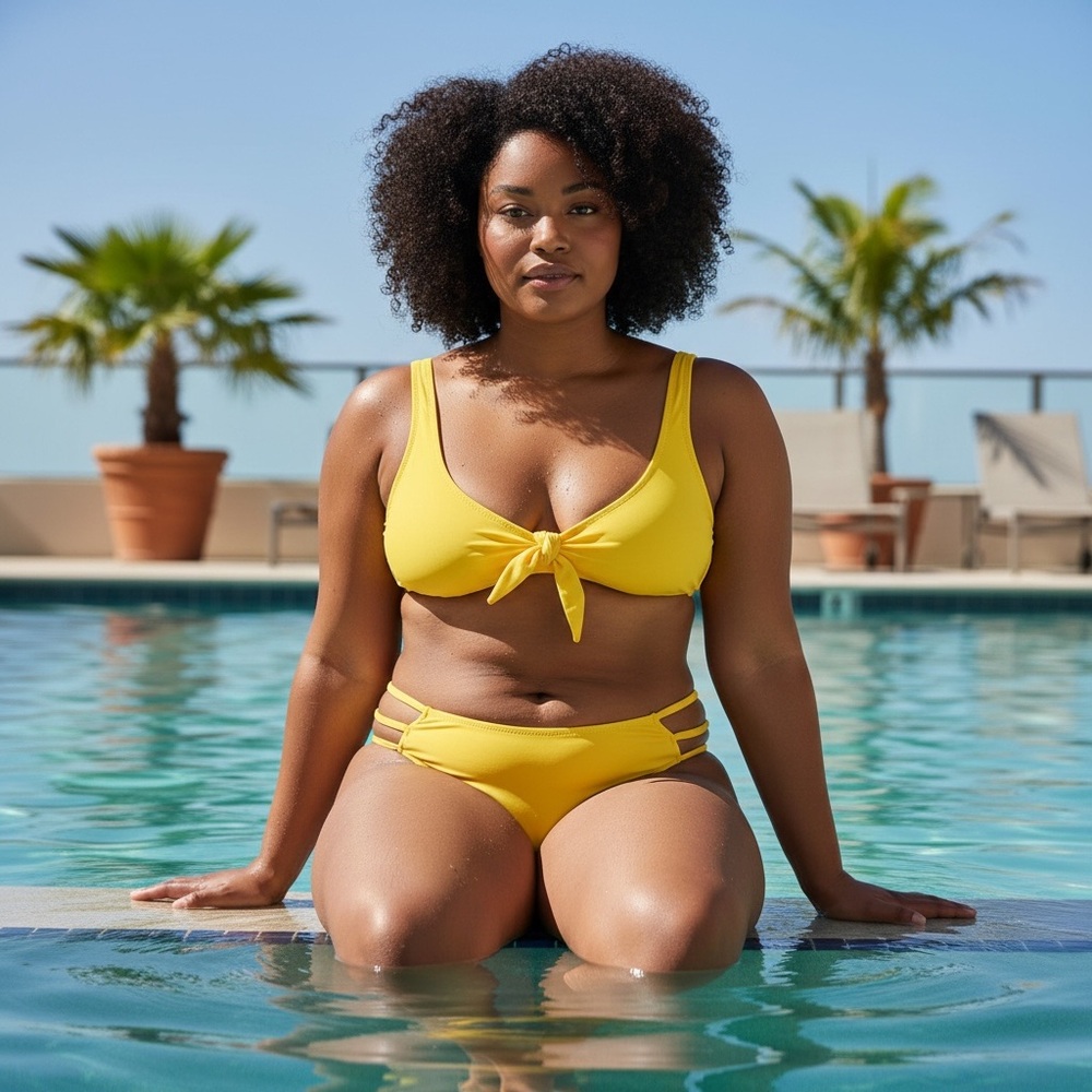 Blooming Jelly Neon Yellow Tie front bikini top n bottoms Size large